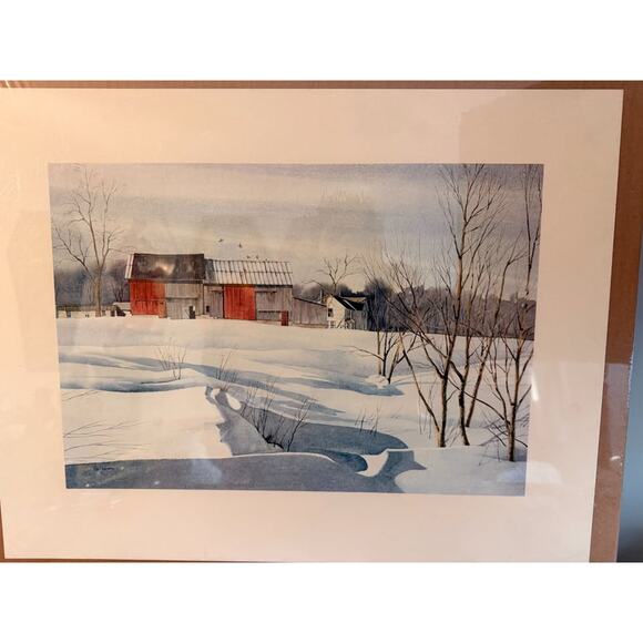 American Artist Sam Hageman Poster Print of a Farm During Winter Time - Picture 1 of 6
